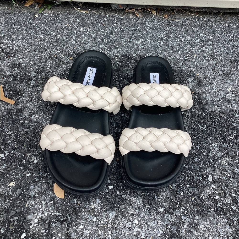 Steve Madden Choice Braided Footbed Chunky Platform Sandals Ivory 6.5